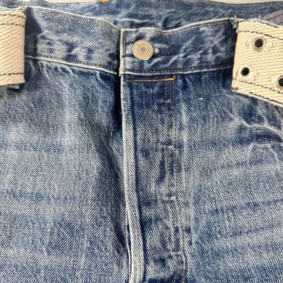 Levis 501 Jeans Women Patchwork Denim Ragged Lands Color Block Raw Hem Straight - Picture 15 of 16